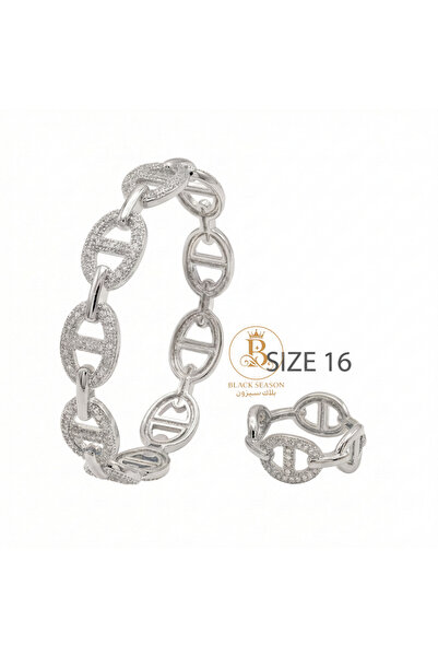 Black Season طقم اسوارة يد دائرية فري سايز + خاتم مقاس 16