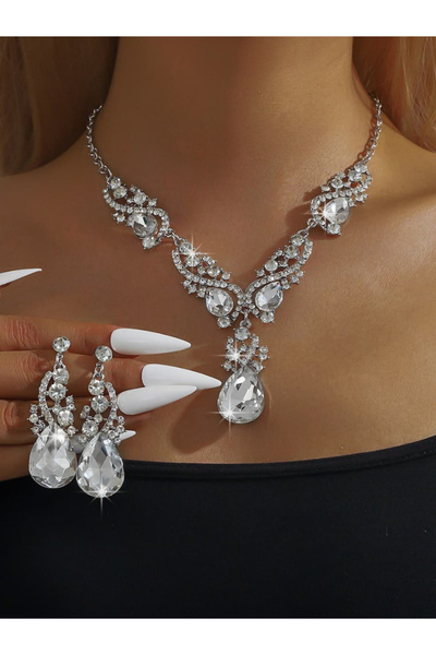 Take Two By Styli 2-Piece Rhinestone Drop Embellished Necklace and Earrings J...