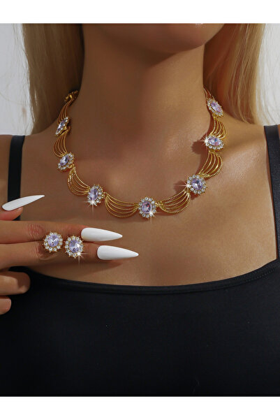 Take Two By Styli طقم مجوهرات مكون من قطعتين: قلادة وأقراط مزينة بسلاسل متعددة