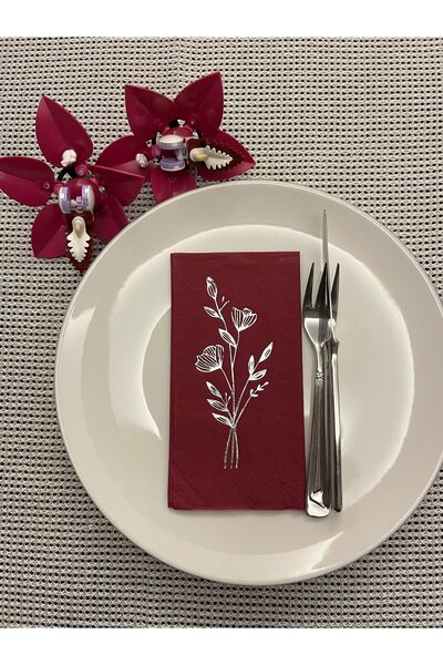 kidspartim Silver Gilded Cherry Colored Poppy Flower Printed Waiter Fold Napk...
