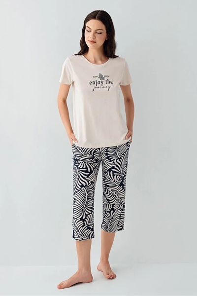 YUYİ ARNETTA Μοντάλ Βαμβάκι ΓΥΝΑΙΚΕΙΟ ΣΕΤ ΠΙΤΖΑΜΑΣ ΚΑΠΡΙ ΜΕ ΚΟΝΤΟ ΜΑΝΙΚΙ ΚΥΚΛ...