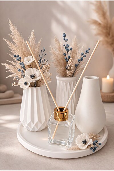 Boohem Home Dekoratif 5li Set 3lü mini vazo takımı ve tepsisi ve oda kokusu