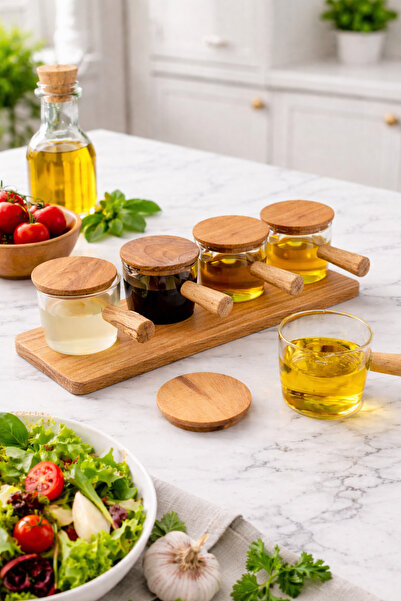 Woodcept. Ahşap Saplı Mika Mini Sosluk, Reçellik, Yağlık ve Kahve Yanı Sunuml...