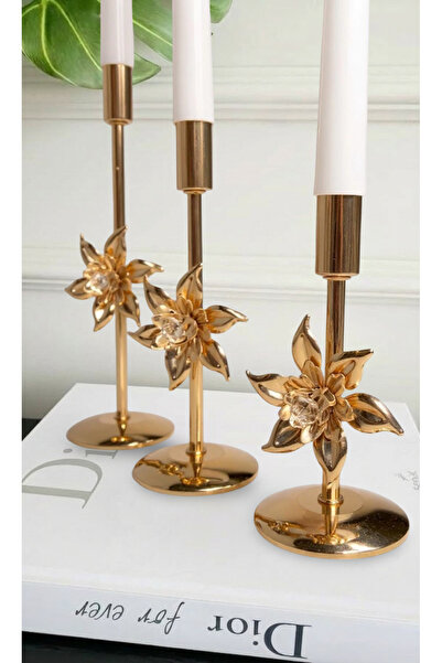 Fleurs Chic Home 3'lü Gold Şamdan