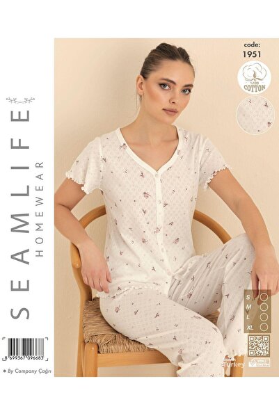 ROYAM Set pijamale cu mânecă scurtă și nasturi în față pentru femei Seamlife ...