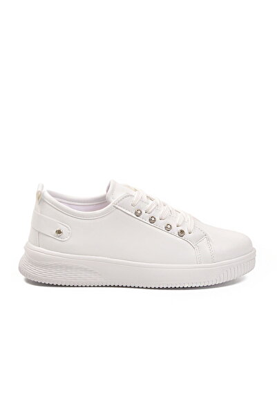 Aspor White Lace-Up Leather Women's Sneakers