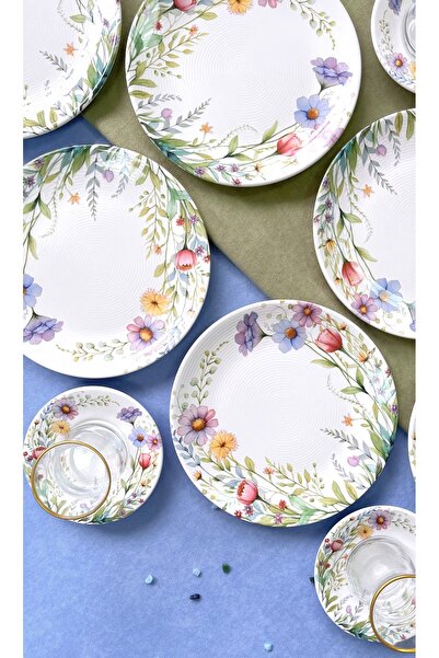 ers erbaşlar Flower Crown Gold Decorated 18 Piece Cake Presentation and Tea Set