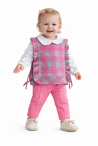 Chicsy Baby Kız Bebek Ekose Süveterli Takım 3lü Gömlek Pantolon Günlük Şık Ko...