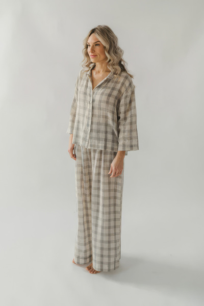 İKİKIZ Gray Plaid Button Blouse