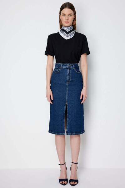 Ekol Slit Detailed Denim Skirt
