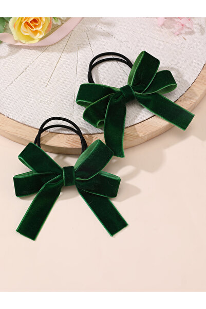 Take Two By Styli Pack of 2 - Green Velvet Bow Hair Ties