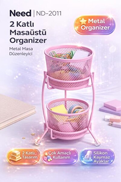 Need ND-2011 Çok Amaçlı İki Katlı Masaüstü Organizer – Metal Masa Düzenleyici