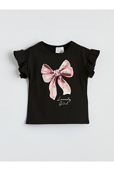 LC Waikiki تيشيرت بناتي مطبوع عليه رسمة القوس الأسود من ملابس GULIS