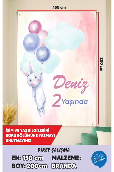 1001 sticker Rabbit Themed Birthday Canvas Banner 150Cmx200Cm