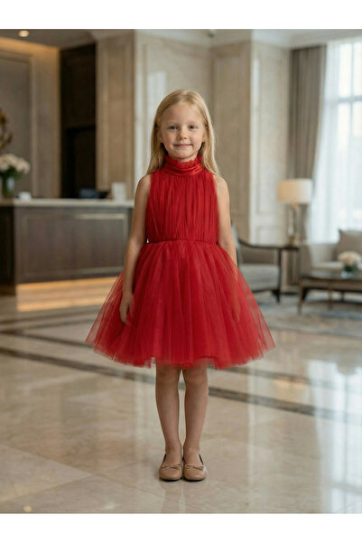 She Dress By Kubra Aksoy Kız Çocuk Özel Seri Kırmızı Tül Fırfırlı Çiçek Detay...