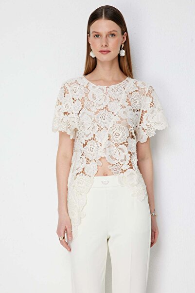 Ekol Asimetrik Kesim Dantelli Bluz