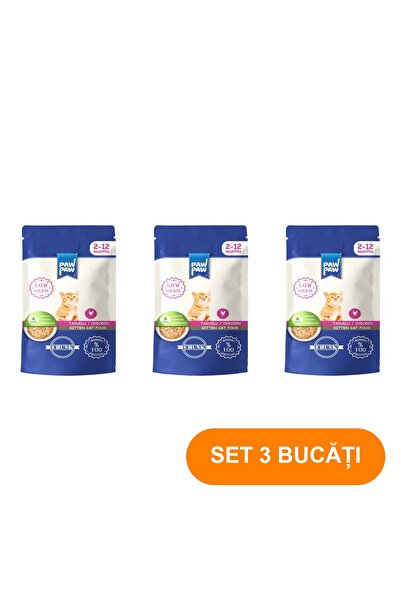 Redist Hrană umedă pentru pisici PawPaw Junior cu pui 3x85g