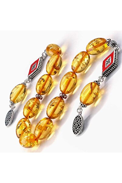 TESBİHCİBABA سبحة زازا من العنبر الأبيض المقطوع باللون الذهبي الليتواني