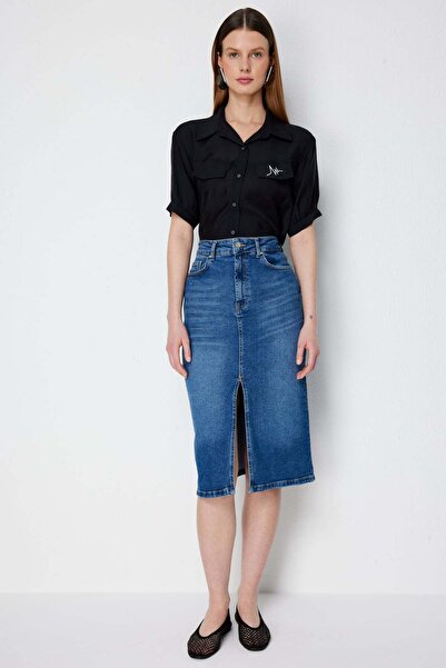 Ekol Slit Detailed Denim Skirt