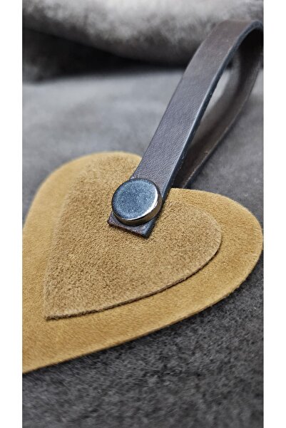 asus deri Genuine Leather and Genuine Suede Double Heart Bag Charm - Keychain