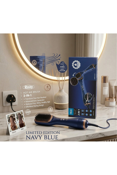 Primo Plus فرشاة تصفيف الشعر بالهواء الساخن 2 في 1 من روي، مجفف شعر أيوني وفر...