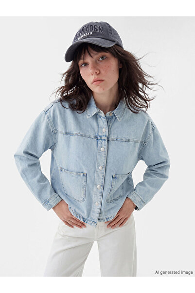 LC Waikiki Peak New Season Shirt Collar Oversize Women's Jean Jacket