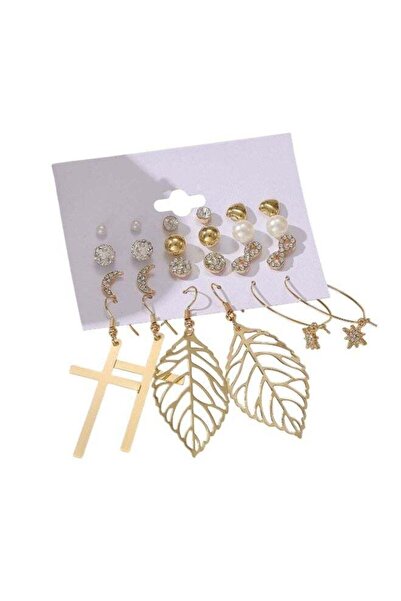 huitich 12-Piece Gold Fashion Earring Set with Crystal & Pearl Mixed Styles (...