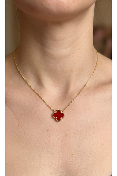 Elora Veyn Women's Red Clover Steel Necklace