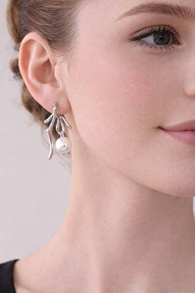 Takıtolia Vera Pearl Design Silver Color Stainless Steel Earrings
