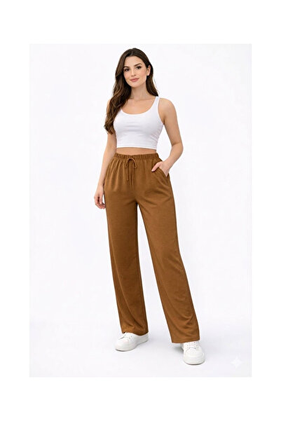 Kutaf Γυναικείο ψηλόμεσο παντελόνι με ελαστική μέση – Casual φαρδύ παντελόνι ...