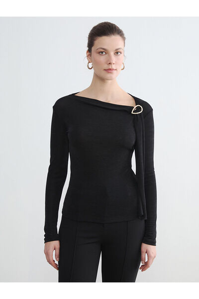 LC Waikiki Ozmarka New Season Boat Neck Gathered Women's Bodysuit