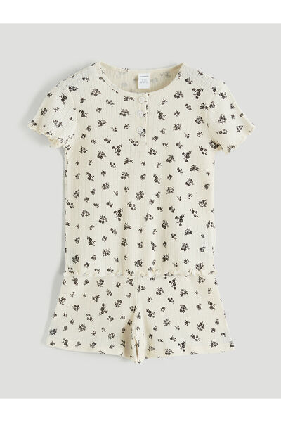 LC Waikiki Giyçık Store Beige Crew Neck T-Shirt and Shorts for Girls