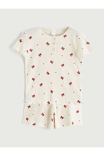 LC Waikiki Giyçık Store Beige Crew Neck T-Shirt and Shorts for Girls