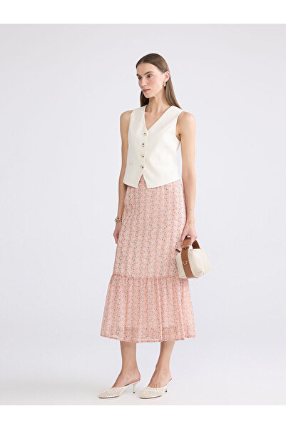 LC Waikiki Özmarka New Season Elastic Waist Floral Layered Chiffon Skirt