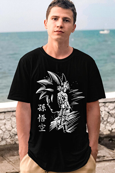 ROCKANDROLL Tricou negru cu mânecă scurtă Goku Silhouette pentru bărbați