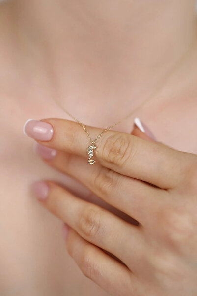 SARIASLAN Minik Boy 1 cm Deniz Atı Kolyesi 925 Ayar Gümüş Üstü 14 Ayar Altın ...