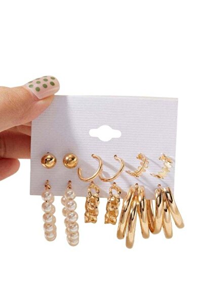 huitich Golden Assortment Hoop & Pearl Stud Earring Set (6 Pairs)