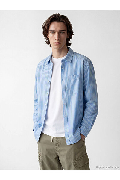 LC Waikiki Ανδρικό πουκάμισο GiyÇık Store den Mavi με κανονική εφαρμογή, ριγέ...