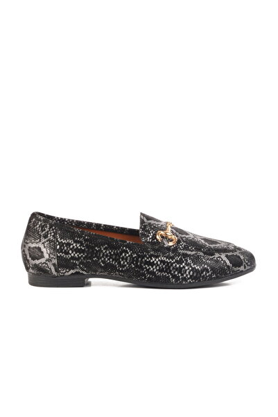 Aspor Black Patterned Thin Sole Lightweight Women's Ballerinas