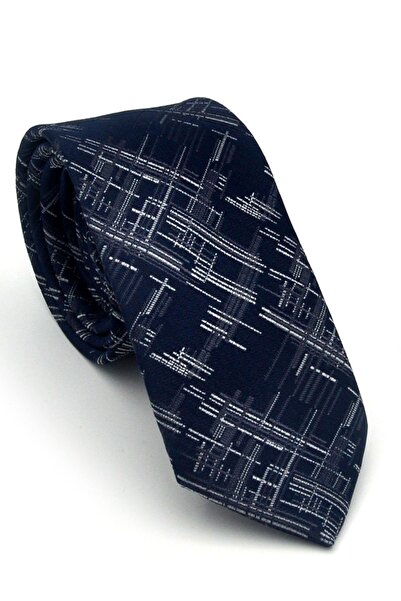 Gaffy Gray Gray Patterned Navy Blue Woven Fabric Handkerchief Slim Fit Tie //...