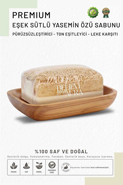 Believe Your Aura Eşek Sütlü Yasemin Özü Sabunu - Doğal Kabak Lifli Ton Eşitl...