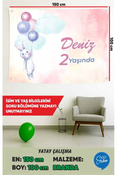 1001 sticker Rabbit Themed Birthday Canvas Banner 150Cmx100Cm