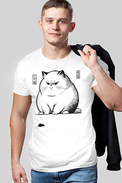 ROCKANDROLL pisică Tricou alb cu mânecă scurtă Mouse pentru bărbați