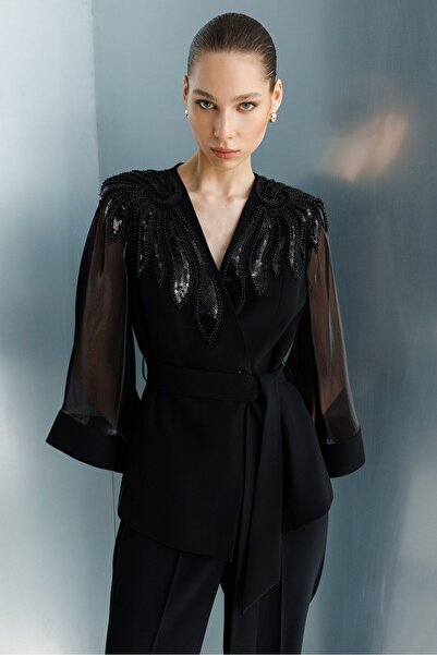 Moda İlgi Modailgi Omuzları Boncuk Aksesuar Detaylı Pelerin Kol Ceket - 45019...