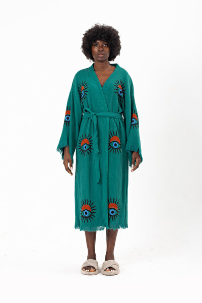 Denizli Kimono 100% Cotton Muslin Kimono, Sun Eye Printed Kaftan, Kimono, Dressing Gown, Beach Wear
