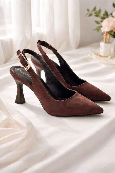 Saltopik Cafea piele întoarsă cu cataramă Ascuțită pantofi cu toc