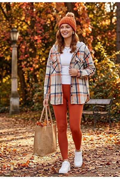 Polologin Butik Hooded Jacket - Orange & Navy Blue Detailed |   Oversized Com...