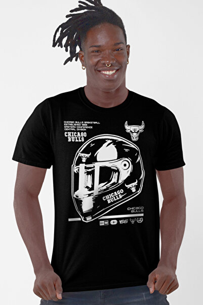 ROCKANDROLL تي شيرت شيكاغو ريسينج للرجال بأكمام قصيرة باللون الأسود