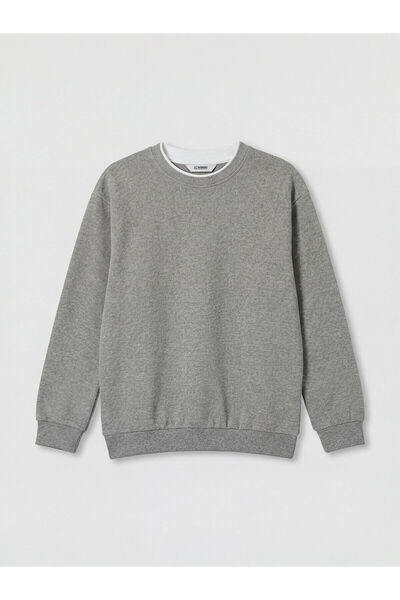 LC Waikiki Γκρι μπλουζάκι με υφή για αγόρια με λαιμόκοψη ποδηλάτου