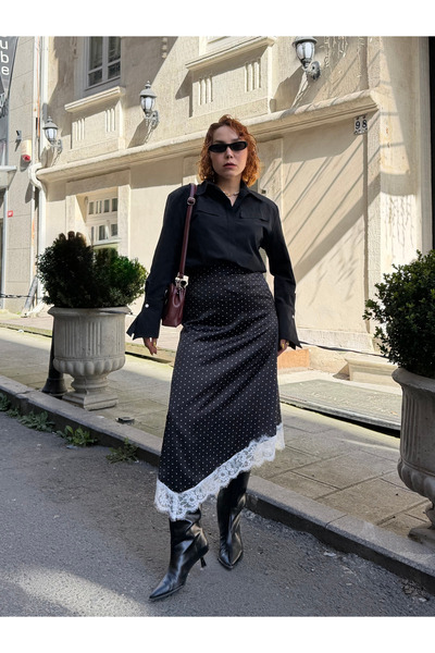 Bak'ap Premium Trend Čipka Detaljna Tačkasti dezen Duga satenska suknja